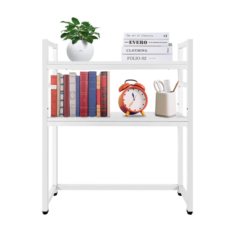 2-Tier Computer Desktop Bookcase Home Dorm Office Countertop Hutch Display Shelf