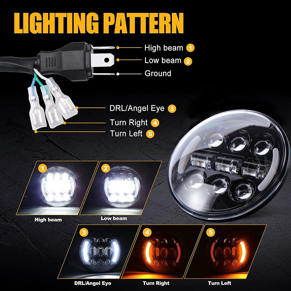 For Harley Softail Deuce 2000-2007 5-3/4"LED Headlight Hi Low Beam Projector