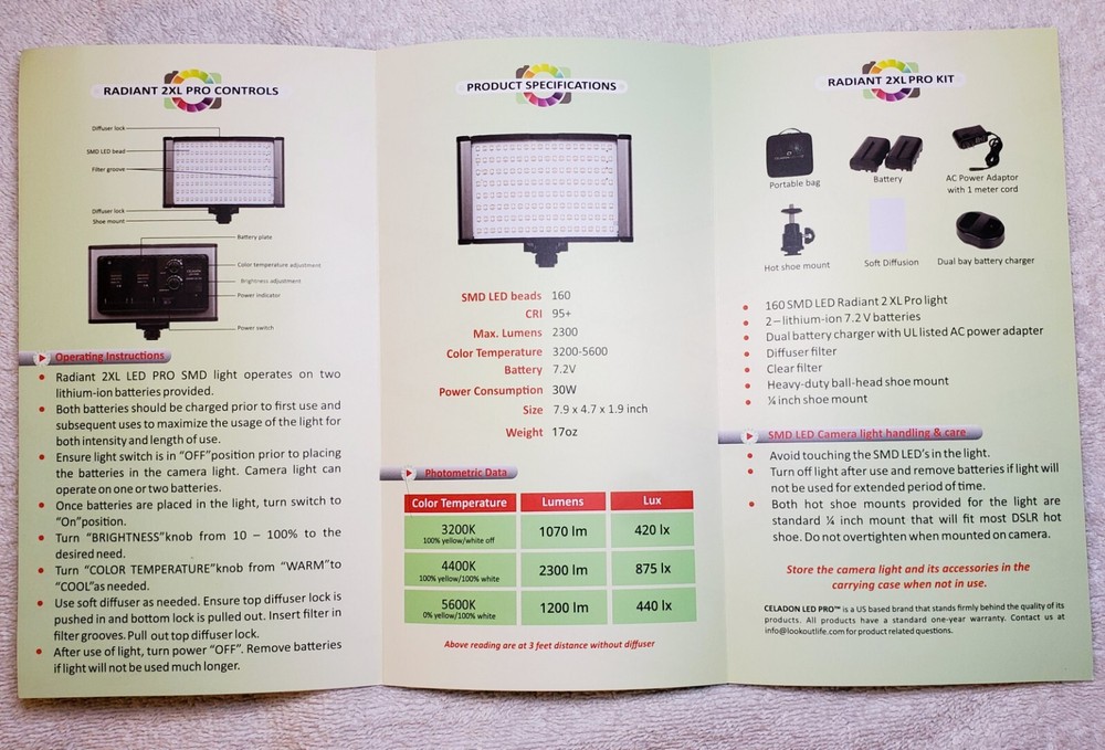 Celadon LED Pro Radiant 2XL PRO On-camera light kit