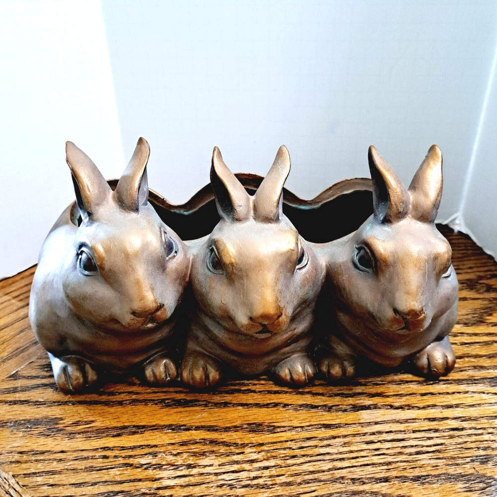 Bronze Look Bunny Planter Plastic Resin 12'' Long