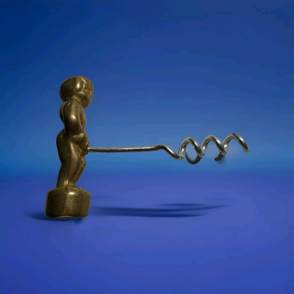 Brass Nude Naughty Boy  Corkscrew Wine Bottle Opener Risque Barware Tools