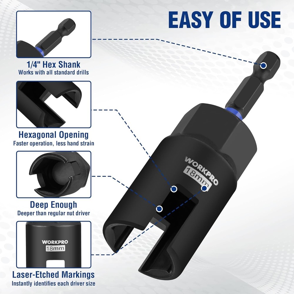 WORKPRO 4 PCS Wing Nut Driver Set Power Wing Nut Driver Bit 1/4" Hex Shank Nut