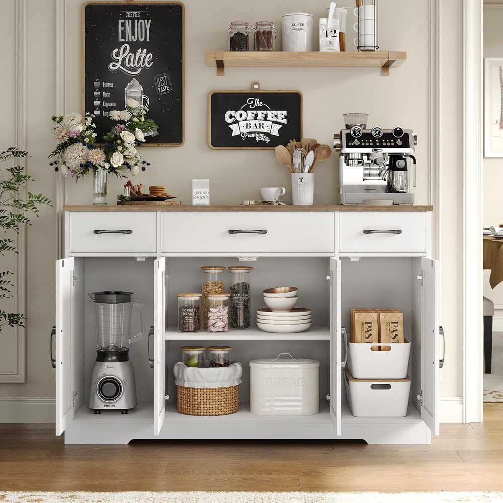 HOSTACK Buffet Cabinet with Drawers, 55" Large Sideboard Buffet Storage Cabinet