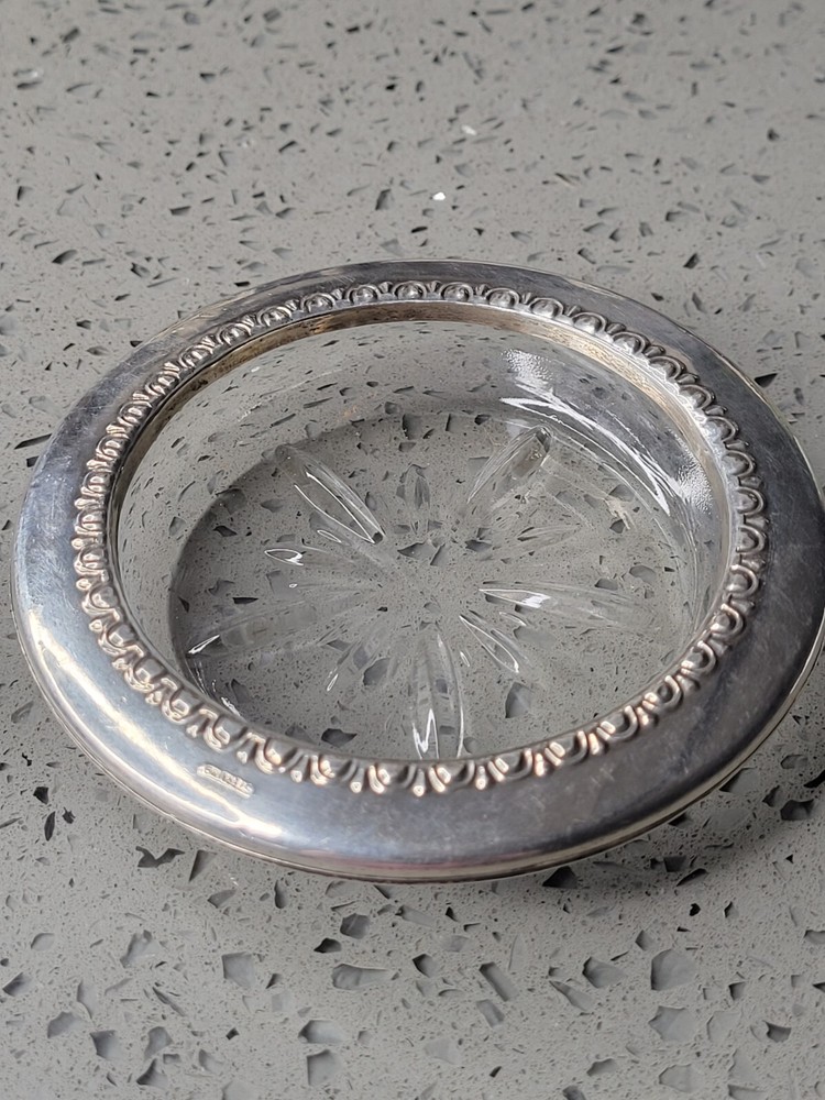 Vintage Sterling Silver Glass Coaster