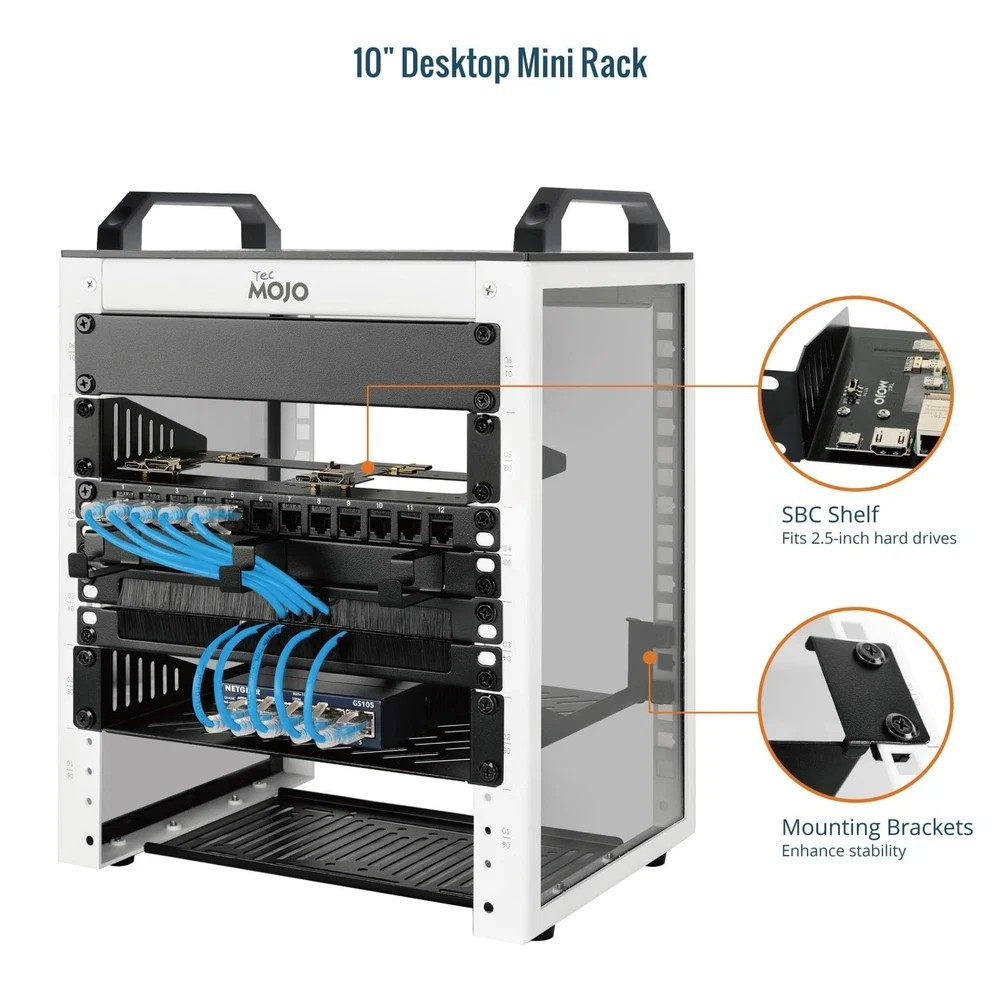 Tecmojo 6U Network Rack, 10 inch Mini Server Rack with 2 Side Translucent Pan...