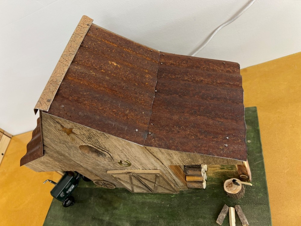 Handcrafted Rustic Barn Birdhouse with Tractor