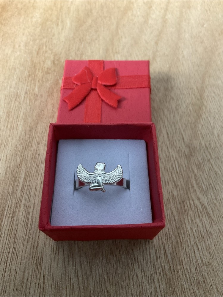 An elegant and modern silver ring featuring the goddess, Isis. Adjustable