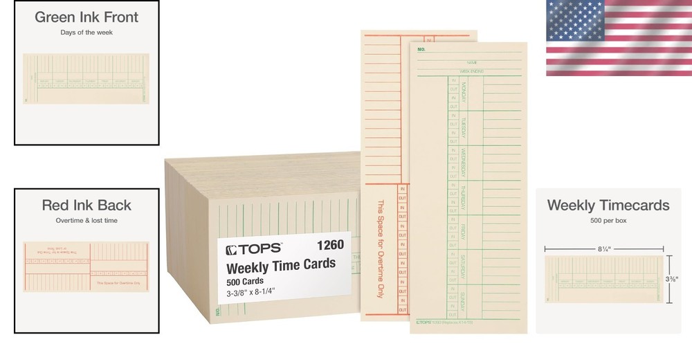 Durable Weekly Time Cards - 2-Sided, 500 Cards, Compatible with Major Clocks