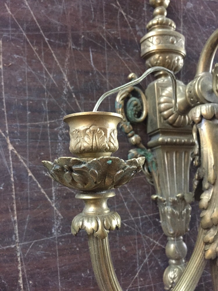 Lc 9 1Pair Antique Heavy Brass Three Arm Wall Sconce