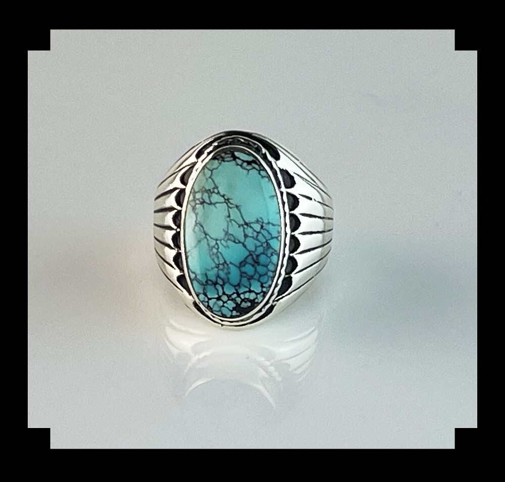 Stunning Sterling and Chinese Turquoise Ring Size 7