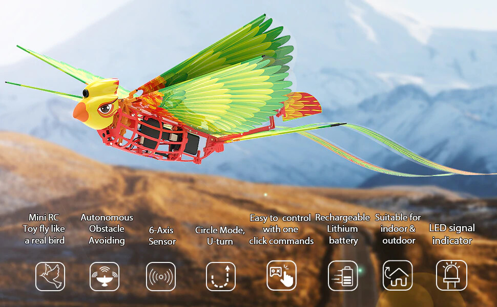 RC BIRD DRAGON Orithopter Dual FLAPPING WINGS 2.4GHZ RTF -RED-