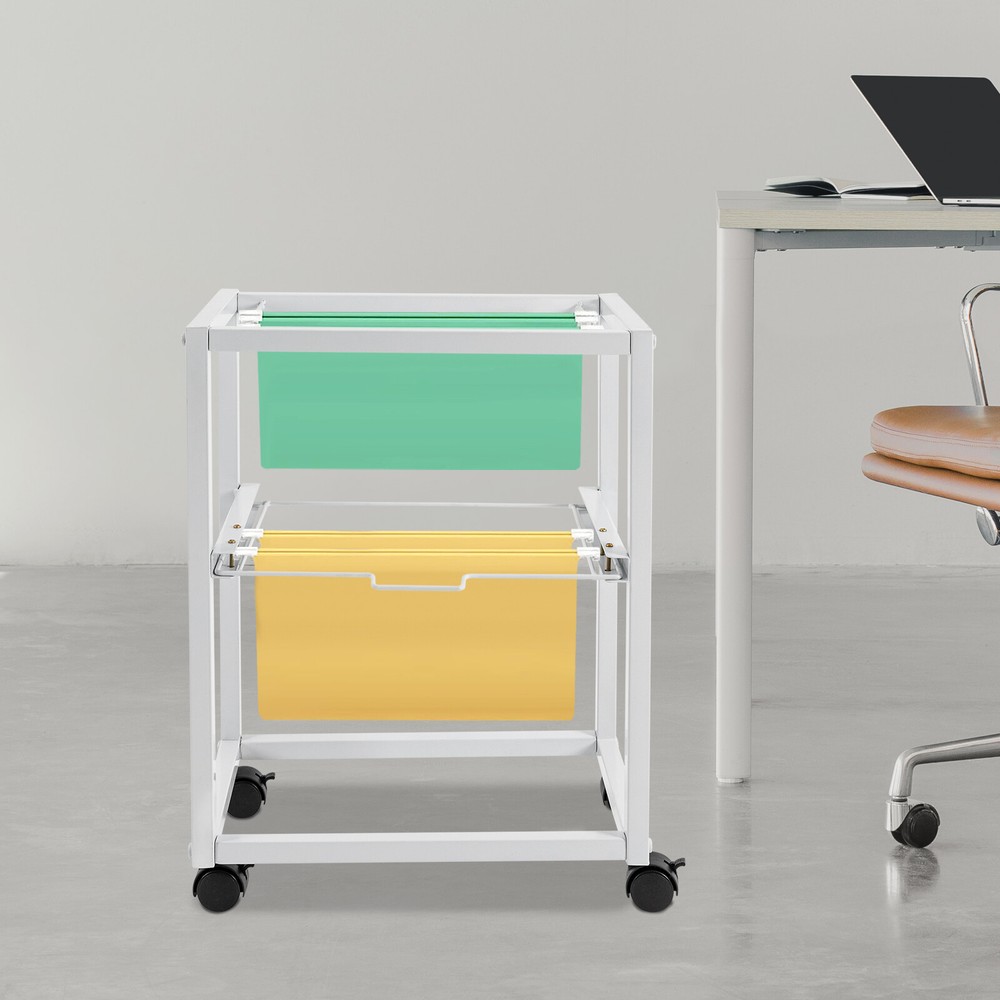 Pull-out Movable File Carts Rolling Folder Carts 2 Tiers Hanging Files W/ Wheels