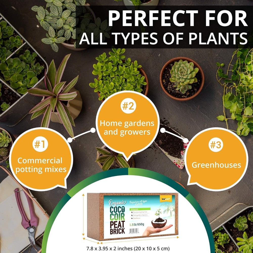 Coco Coir Bricks 5-Pack (650g Each) – Peat-Free Coconut Coir/Peat, Low EC & pH
