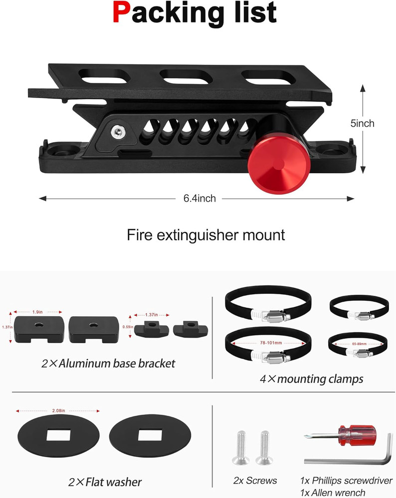 MOLLE Panel Fire Extinguisher Mount Kit Fits 1"-2" Rigid MOLLE Panel Holes Quick