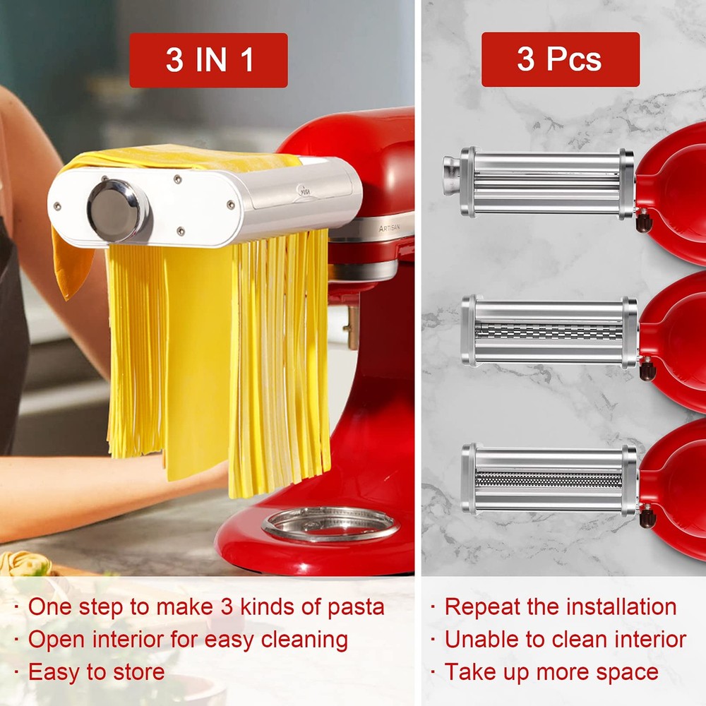 Pasta Maker Attachment for KitchenAid Stand Mixers 3 in 1 Set Includes Pasta ...