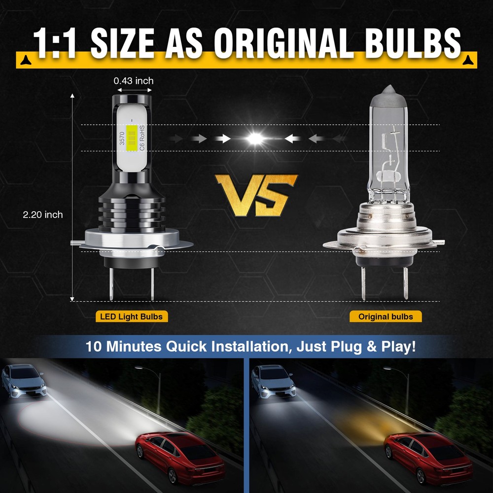 6x For Volkswagen Jetta 2007-2014 Combo LED Headlight High/Low + Fog Light Bulbs