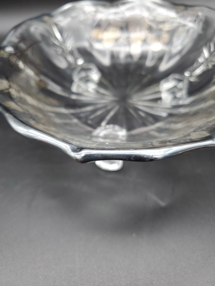 Sterling Silver Overlay Bowl 3 Footed Vintage