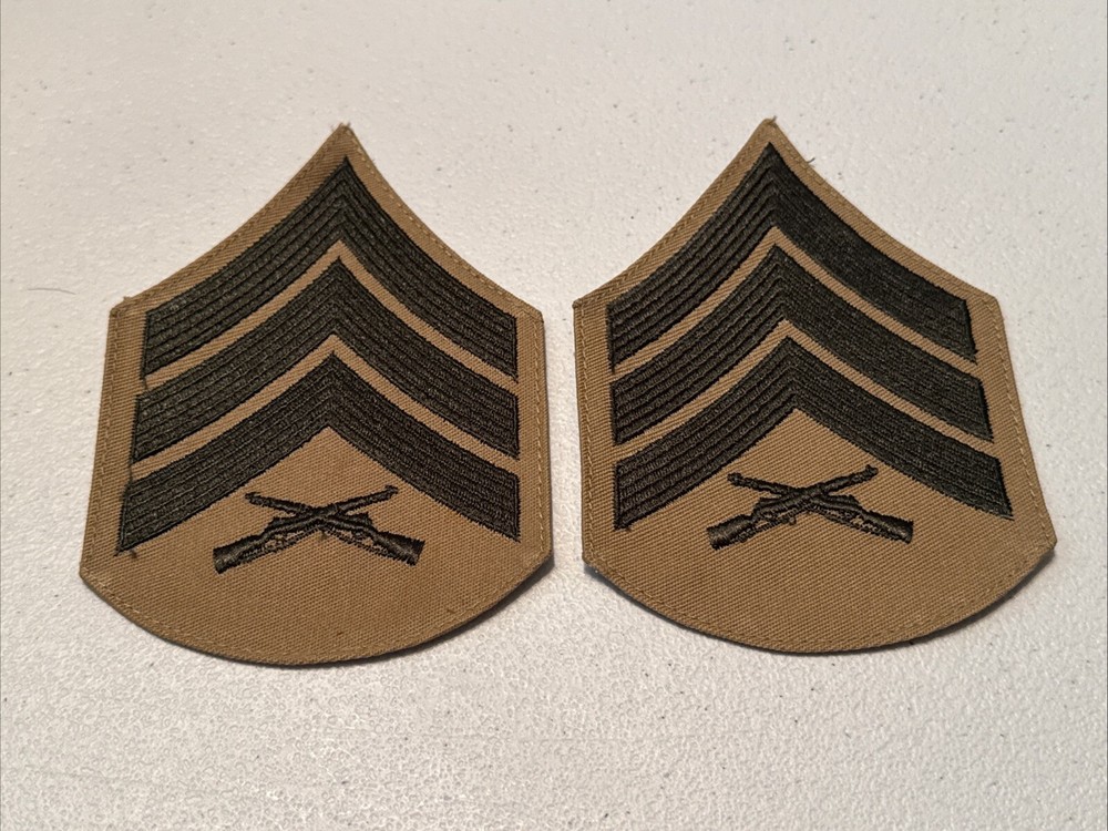 USMC Marines Male Rank Sergeant Military Veteran Shoulder Patch Pair