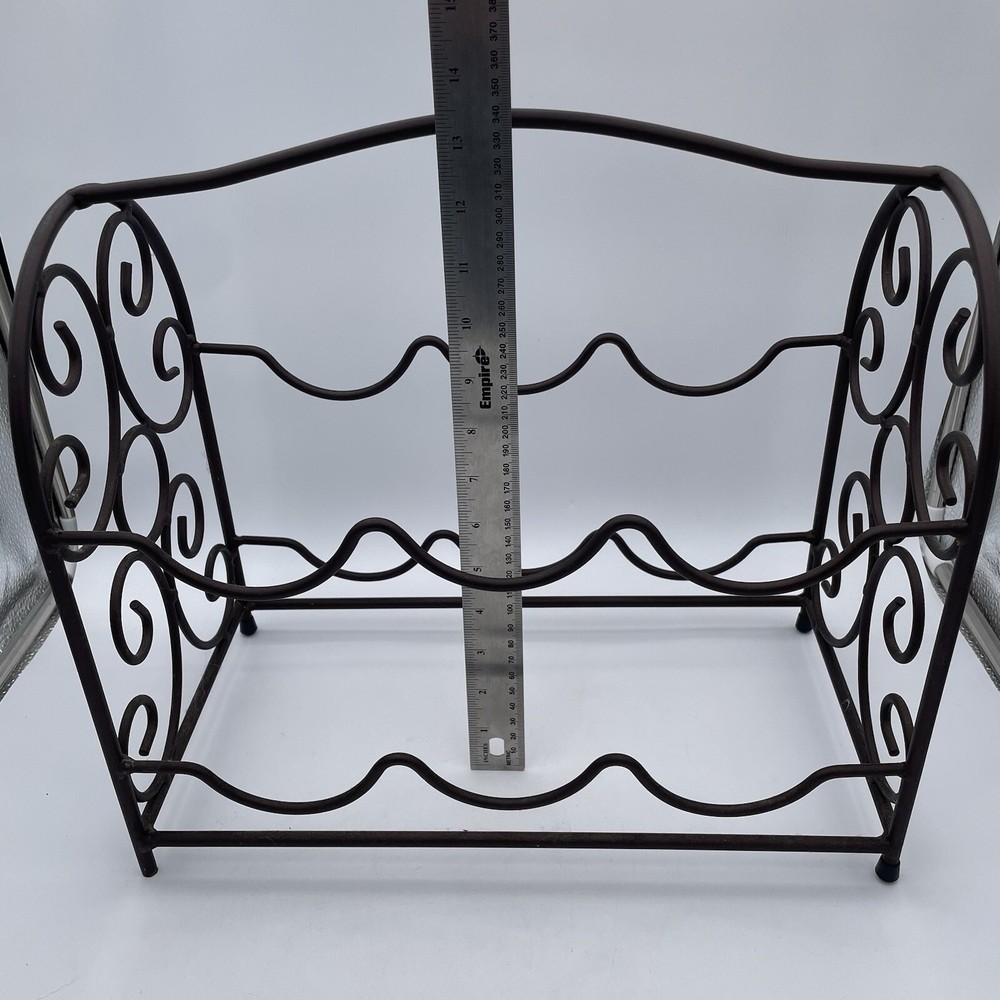 6 Bottle Wine Rack Rustic Scrolled Design Wrought Iron - Table, Bar, or Counter
