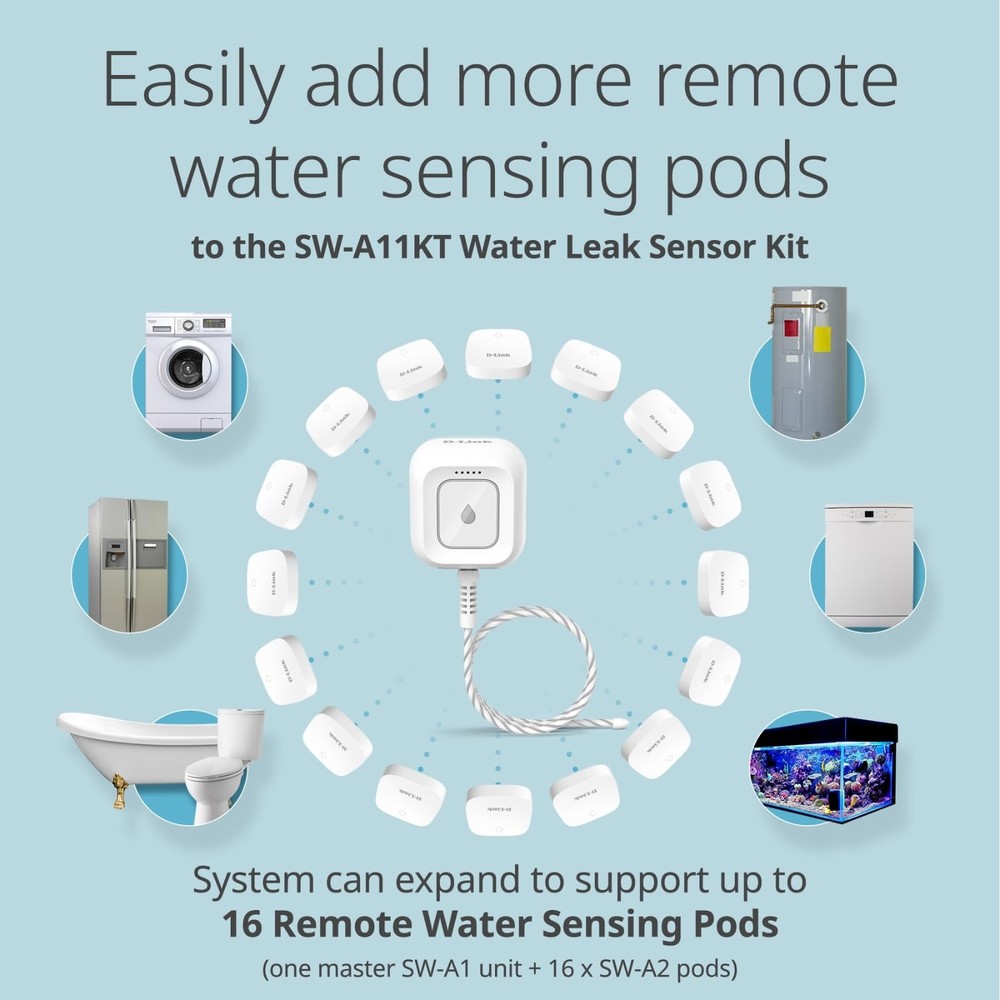 D-Link Water Leak Sensing Pod Battery-Powered Long Range Compatible SW-A11KT Sin