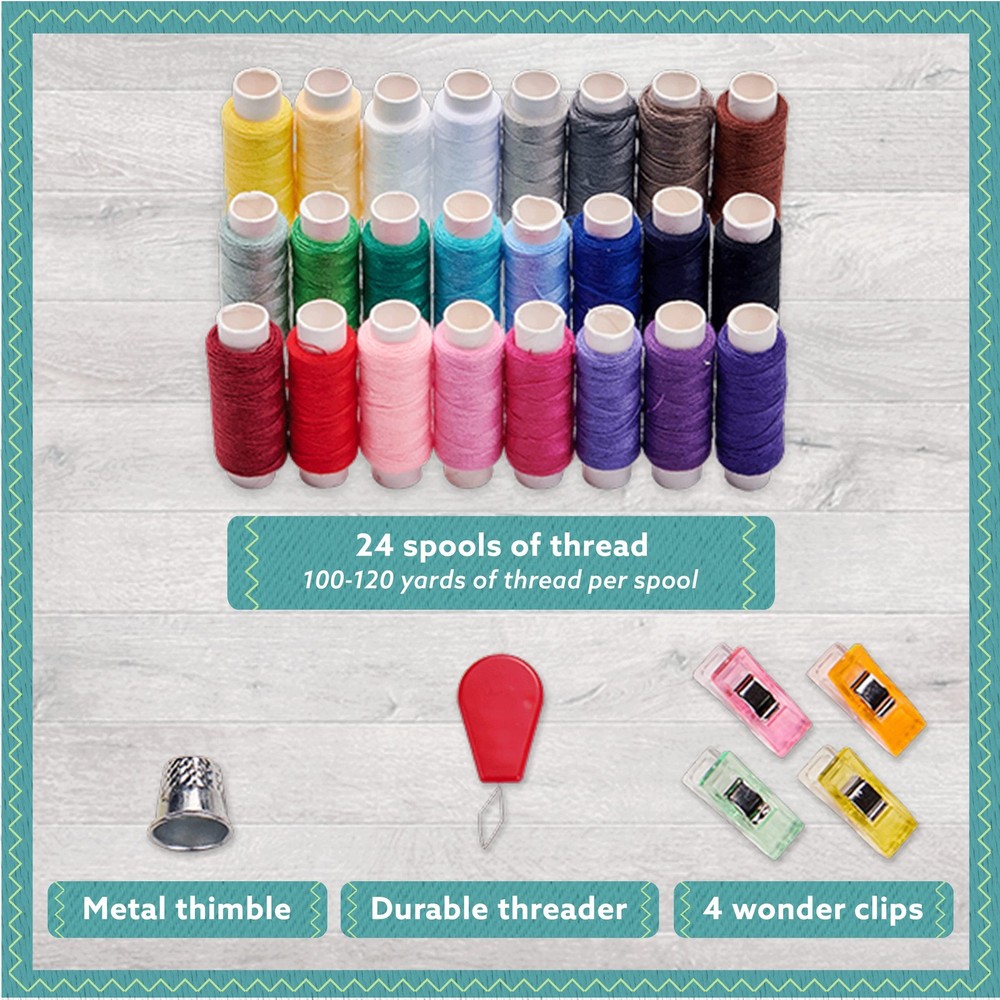 Sewing Kit: 94 PCS Beginner Set w/Thread, Needles, Scissors, Thimble, Clips