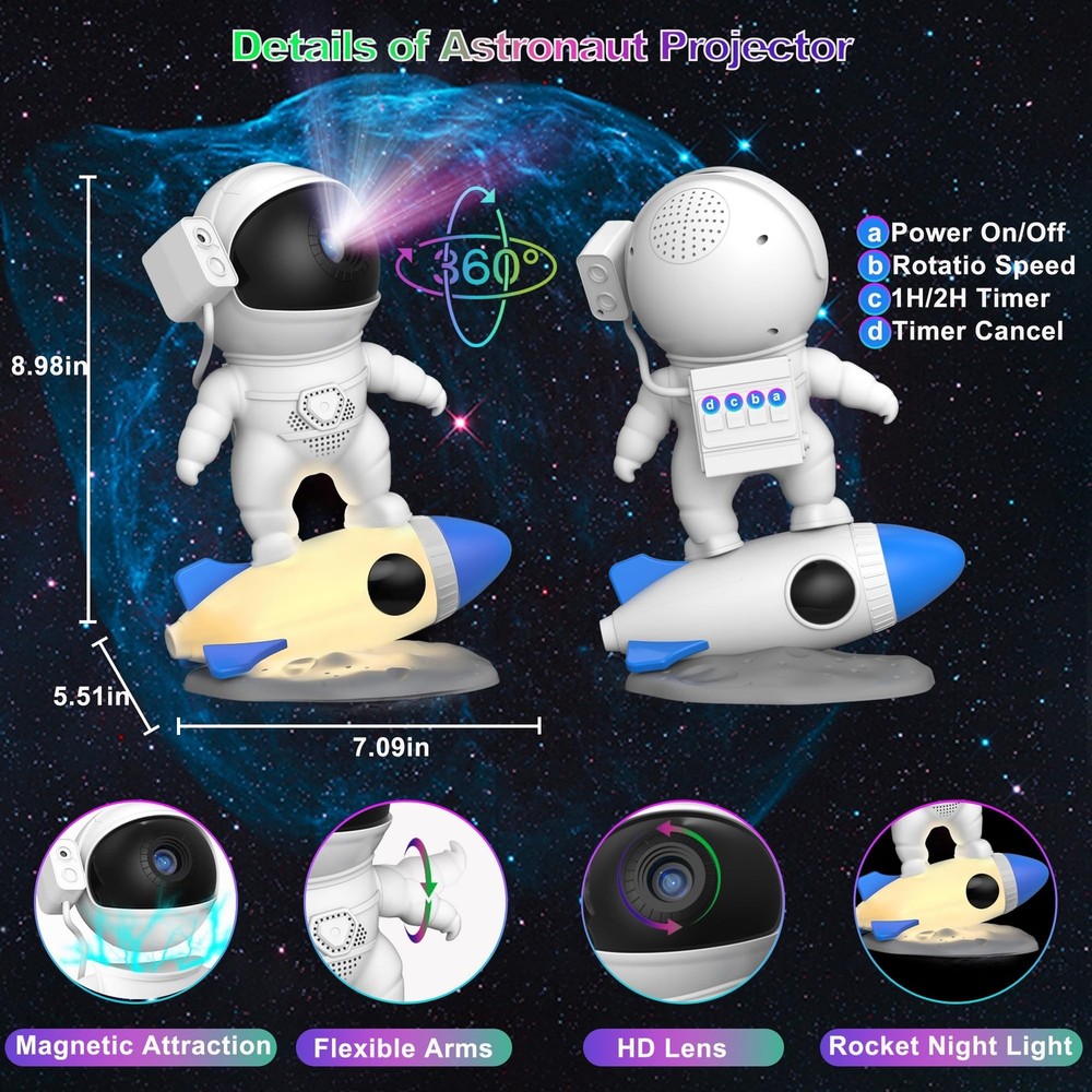 Astronaut Galaxy Projector for Bedroom, HD Galaxy Light Projector with Timer ...