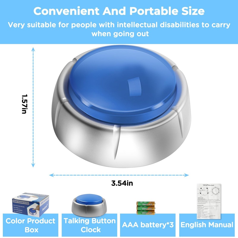 Talking Button Clock Talking Alarm Clock for Blind Talking Clock Volume Contr...