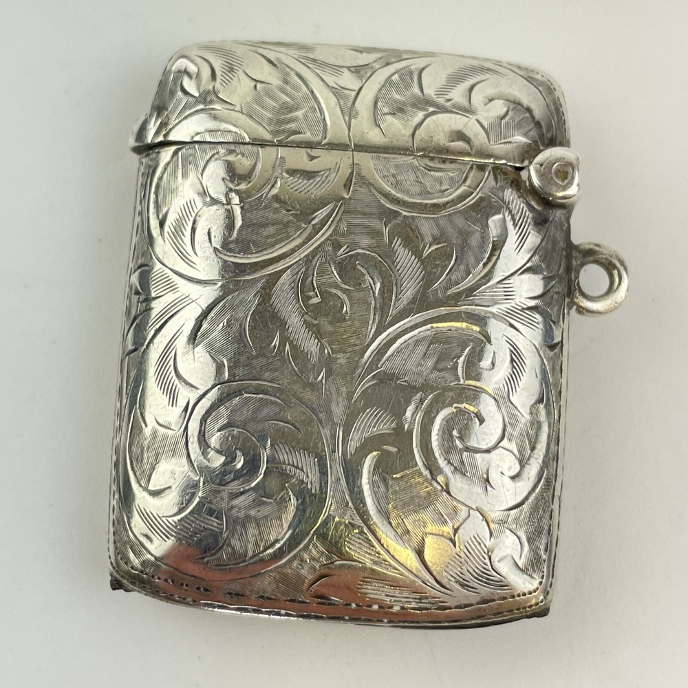Antique Solid Silver Vesta Case 1906 45mm X 35mm
