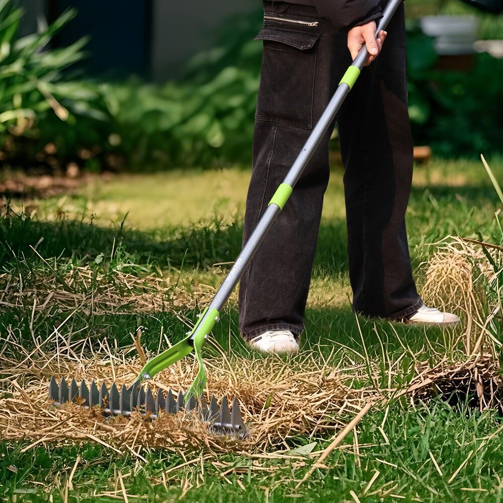 WORKPRO 15-Inch Thatch Rake for Lawns Heavy Duty Dethatcher Rake with 5FT Handle