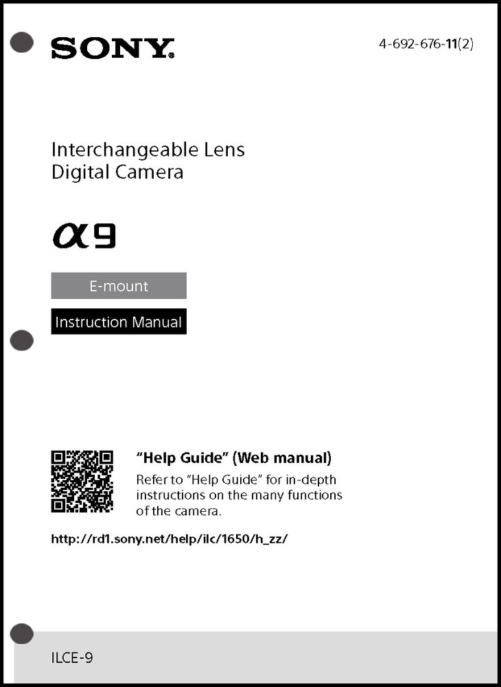 Sony Alpha A9 Digital Camera User Guide Instruction  Manual ILCE-9