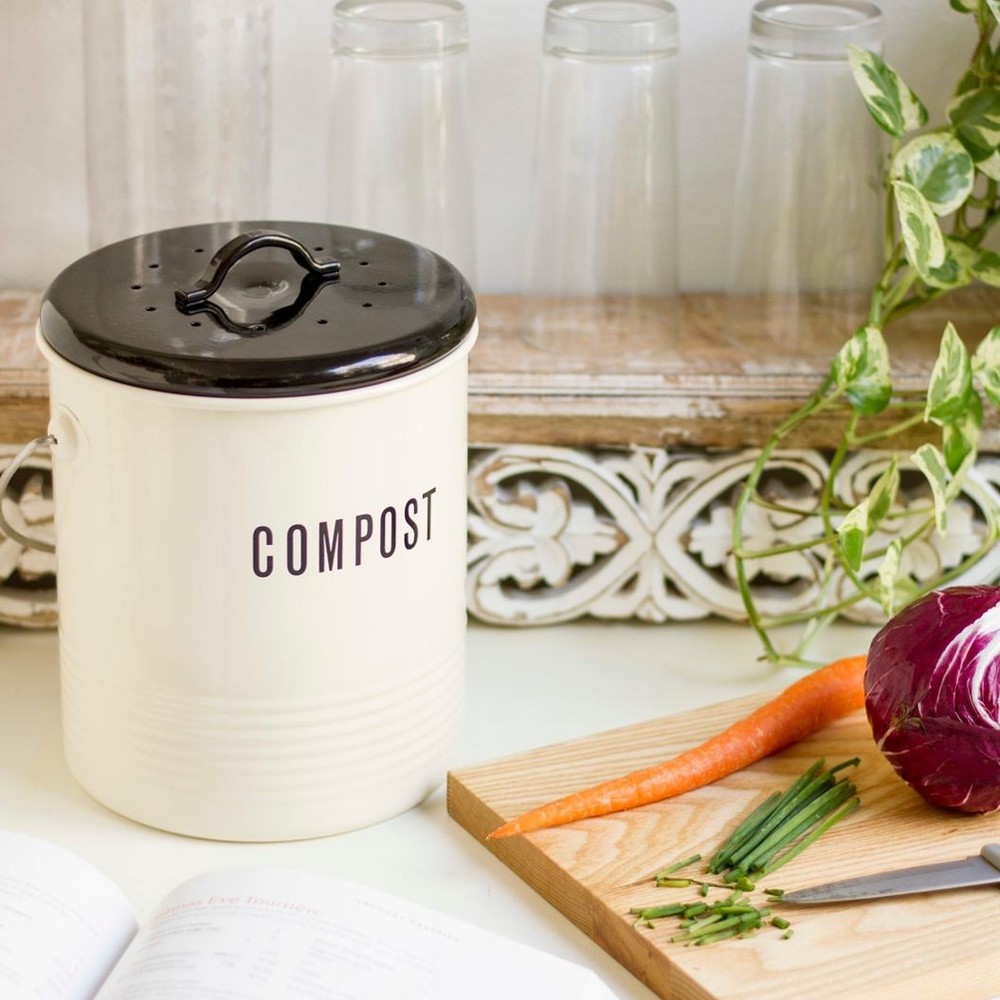 Vintage Ivory Metal Compost Bin