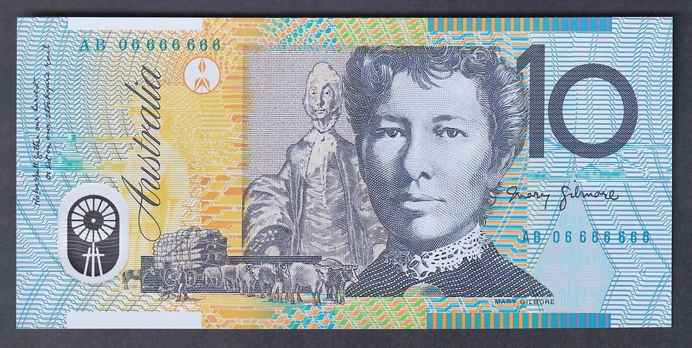 Australia R-320 c. 2006 10 Dollars - MacFarlane/Henry. SOLID SERIAL 666666.. UNC