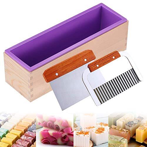 Silicone Soap Molds Kit-42 oz Wooden Silicone Soap Rectangular Mold with Stai...
