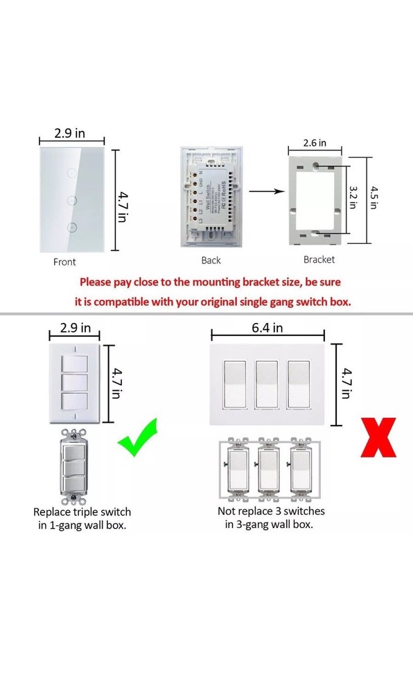 Smart WIFI Light Switch In Wall Works with Amazon Alexa Google Home Android IOS