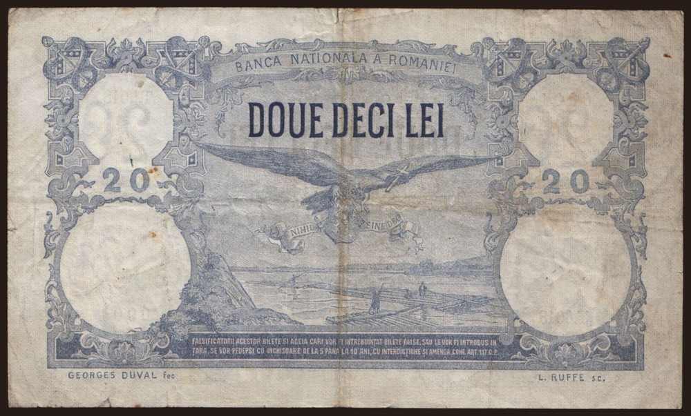 Romania - 1924 - 20 Lei - "VG" #CO7332