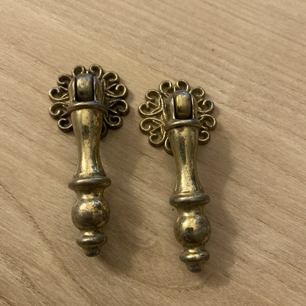Pair Vintage Brass Pull Handles 7cm