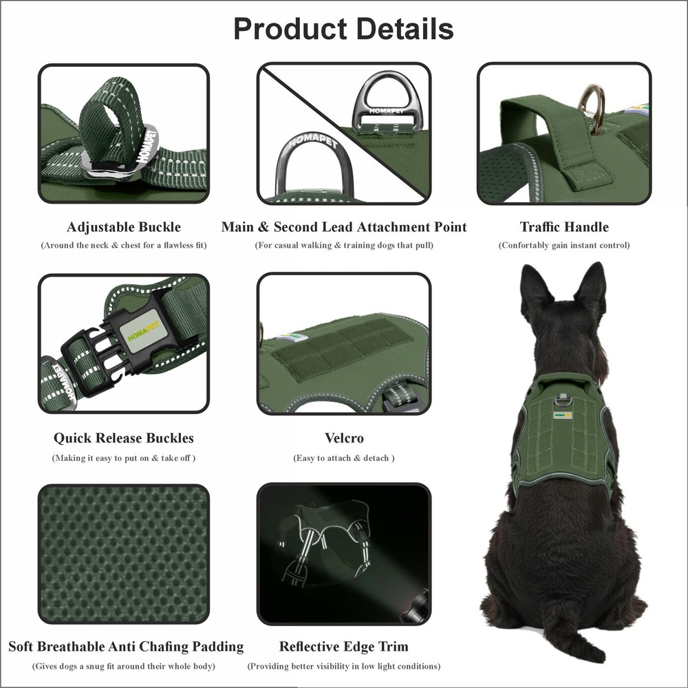 . Premium No-Pull Tactical Dog Harness with Adjustable Straps Soft Padded Des...