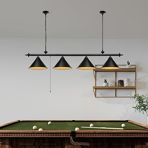 71in Billiard Pool Table Light with Pull Chain Switch on Pendant 4-Light Black