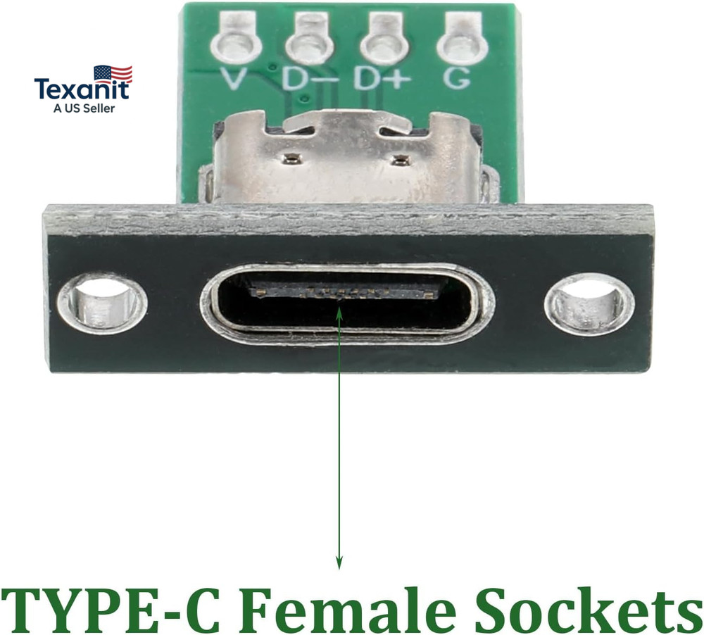 10 Pcs USB C Panel Mount Connector DIY Type C Female Socket Connector Panel Moun