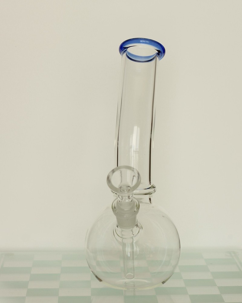 Bubble Base Water Pipe 8" Tall with colored mouth piece Blu with EZ Loader