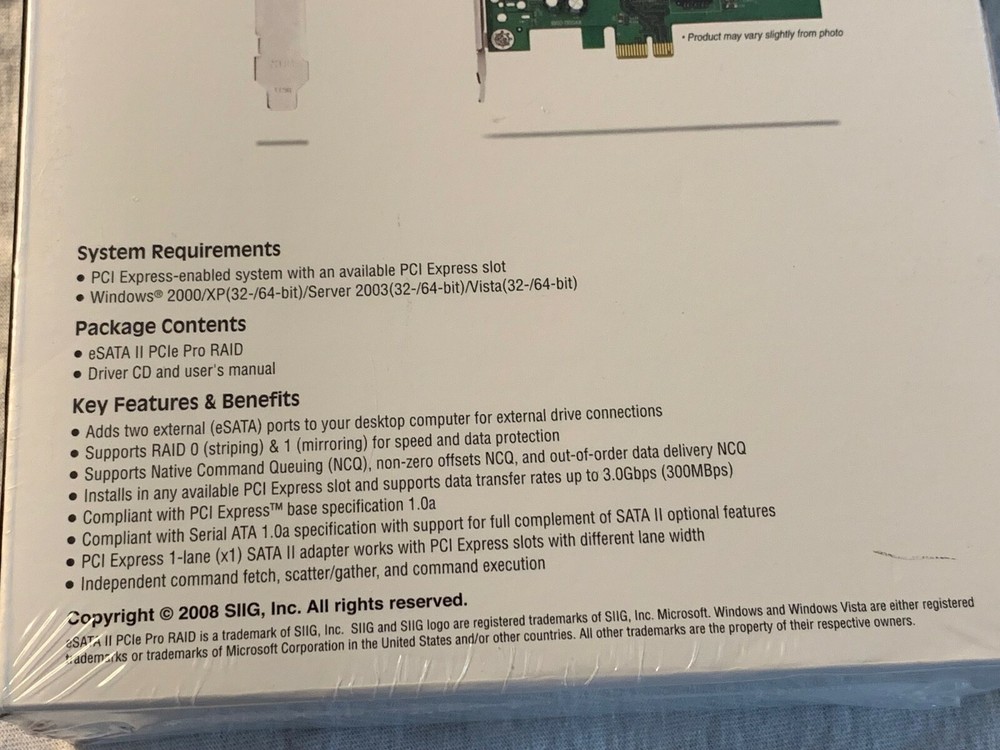 SIIG ESATA II PCIE PRO RAID CONTROLLER SC-SAE312-S3