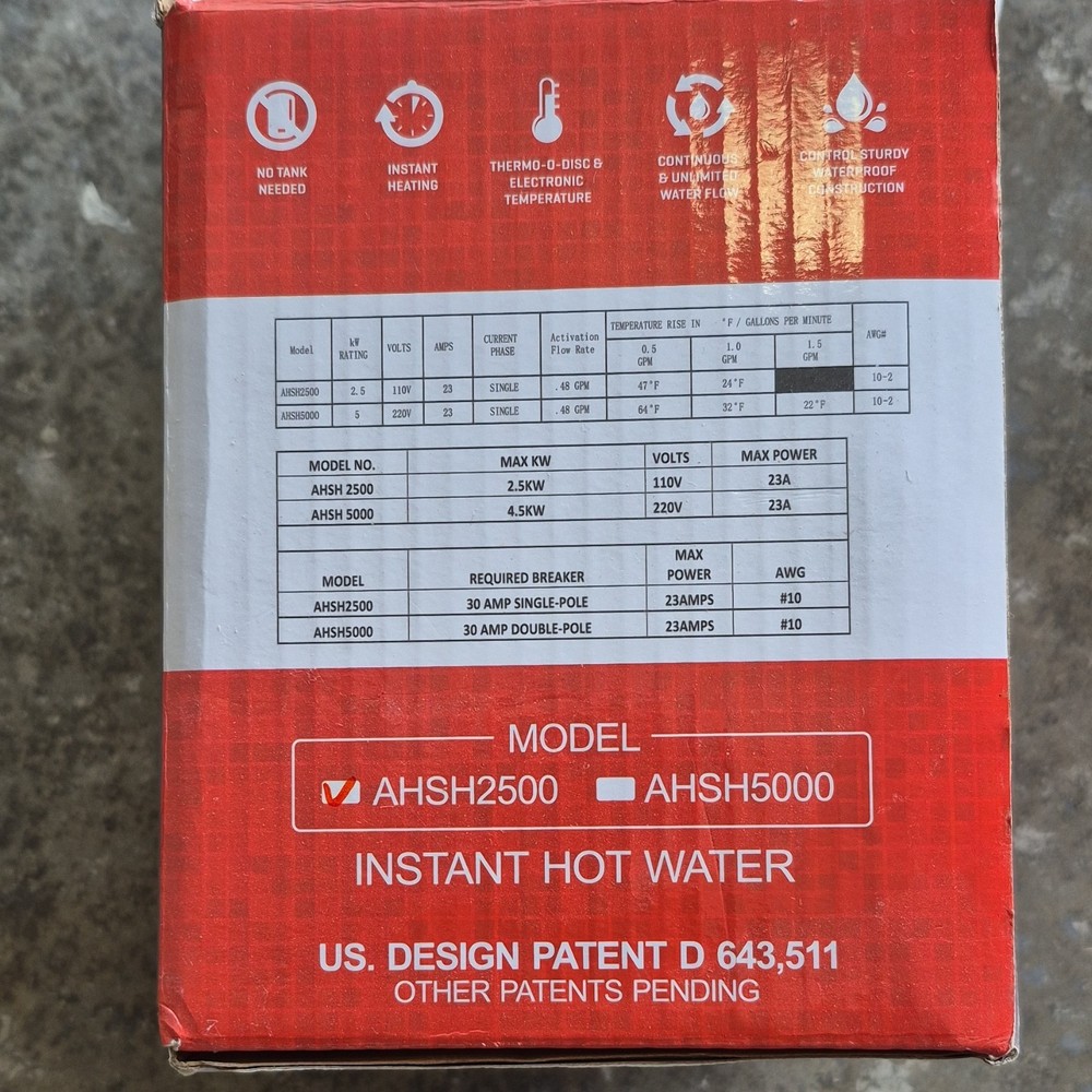 Drakken iHeat Hotspot AHSH2500 Tankless Water Heater Instant Heating Silver