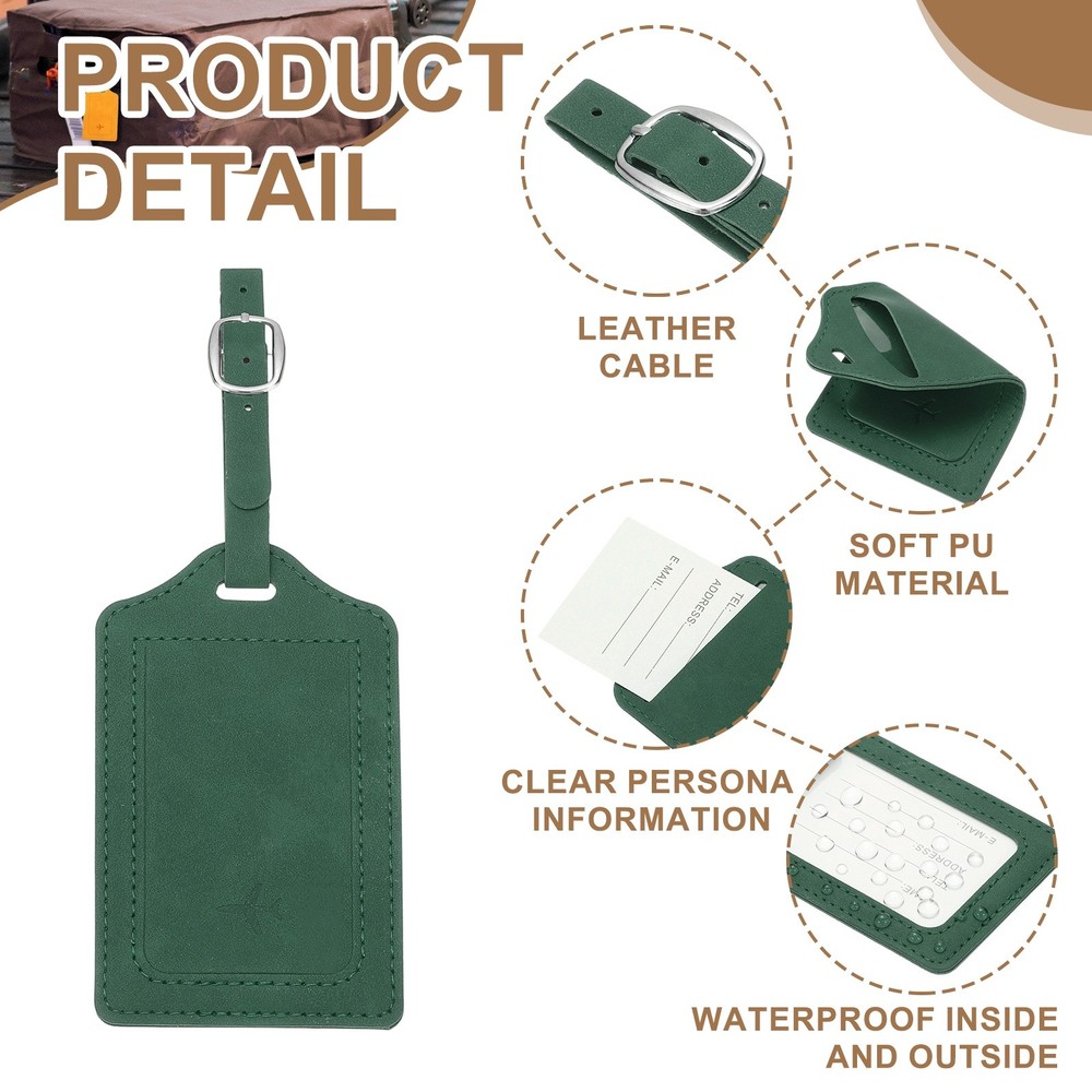 Suitcase Tags, Deep Green Leather Tags with Private Protection, 1 Pcs