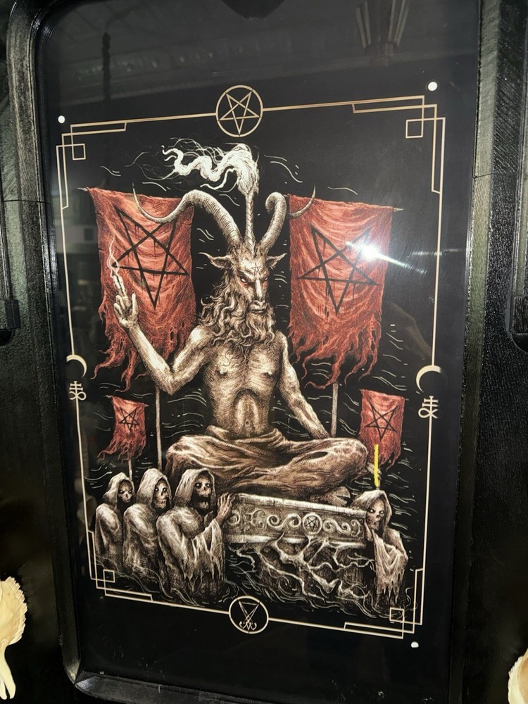 Gothic Occult Wall Display Antique Frame - Baphomet Goat Skull & Horn Assemblage