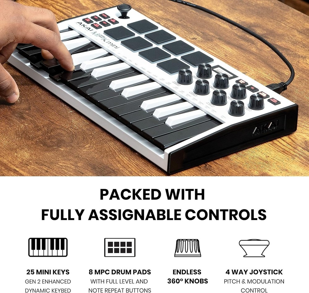 25-Key USB MIDI Keyboard Controller with Drum Pads Knobs Music Production