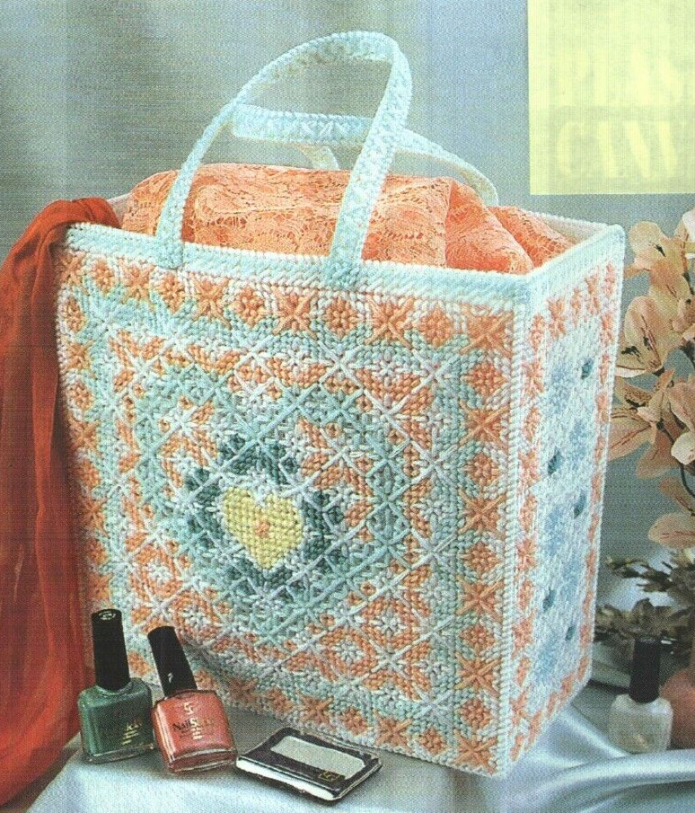PEACH & MINT TOTE BAG DIGEST SIZE PLASTIC CANVAS PATTERN INSTRUCTIONS