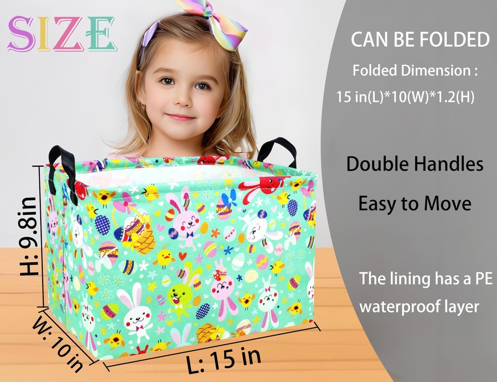 MYFLOCY Large Rectangular Easter Baskets Empty Waterproof Boy Toy Box Foldabl...