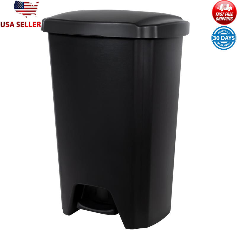 Plastic Step Trash Can Hands-Free Silent Close 13 Gallon Kitchen Waste New