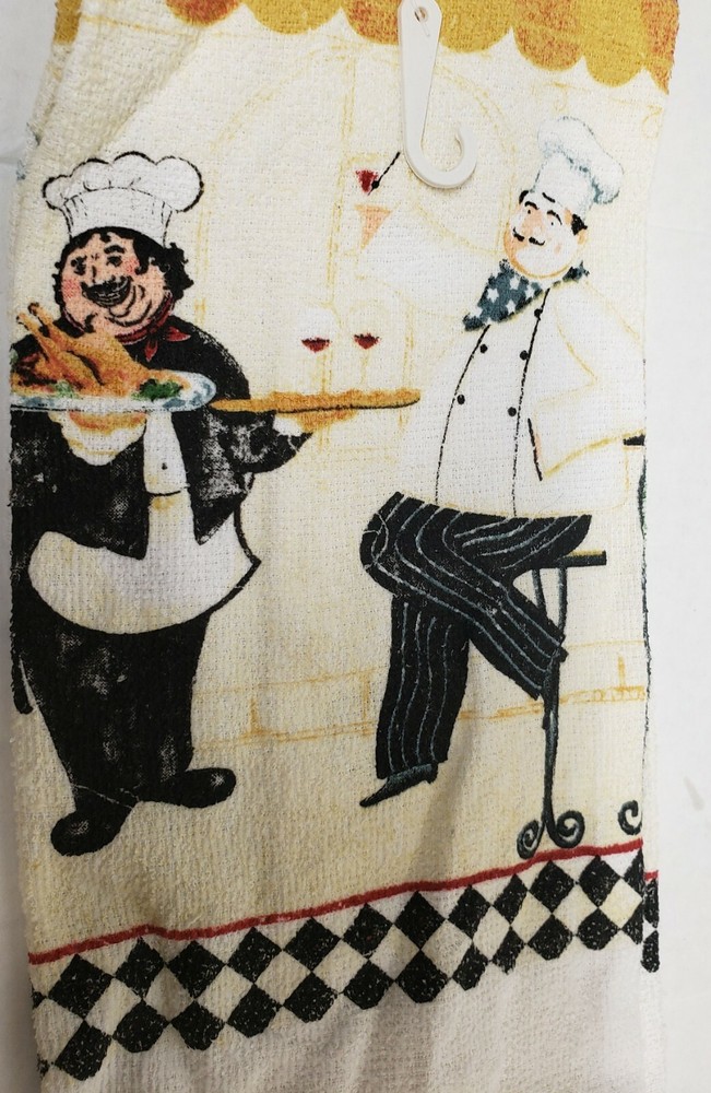 2 pc KITCHEN PRINTED SET: Pot Holder & Towel, 2 FAT CHEFS, with black back by AM