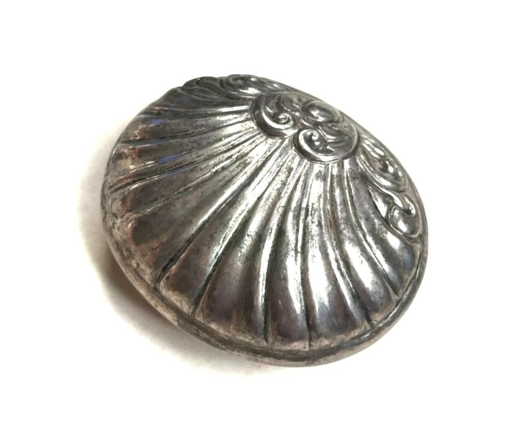 Ca. 1780 Continental Rococo Silver Repousse Shell Form Box period leather lining